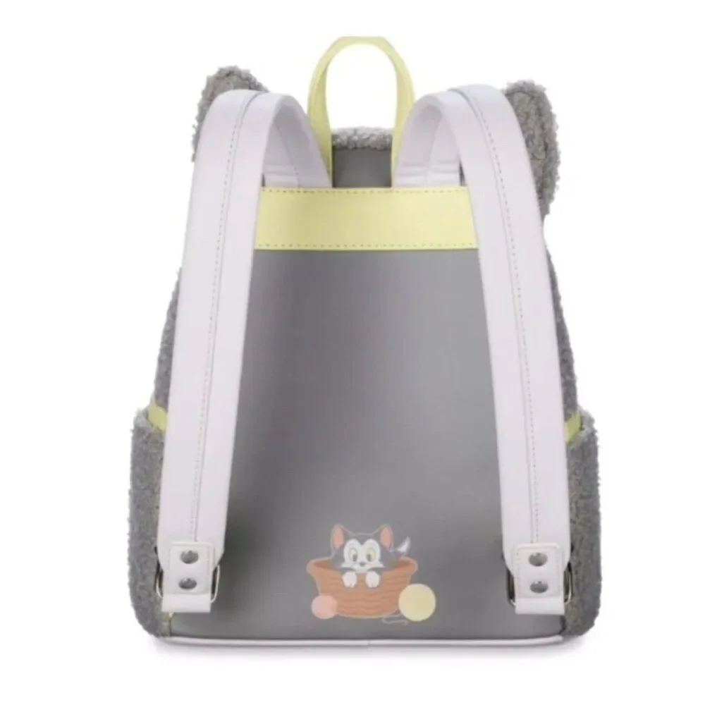 Loungefly Disney Figaro Cat Mini Backpack Pinocchio Fuzzy Sherpa Gray Kitten NWT